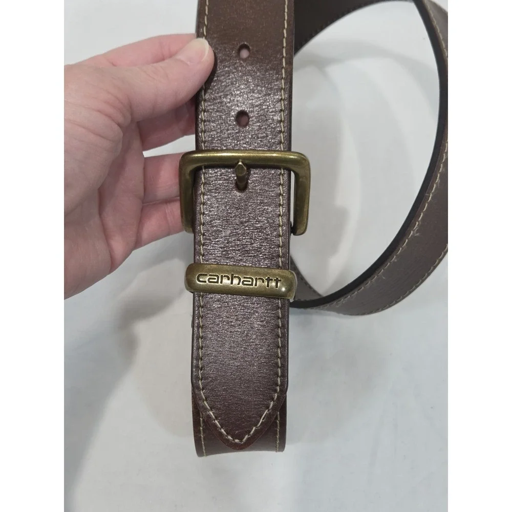 Carhartt Mens Brown Genuine Leather Belt Metal Keeper 38